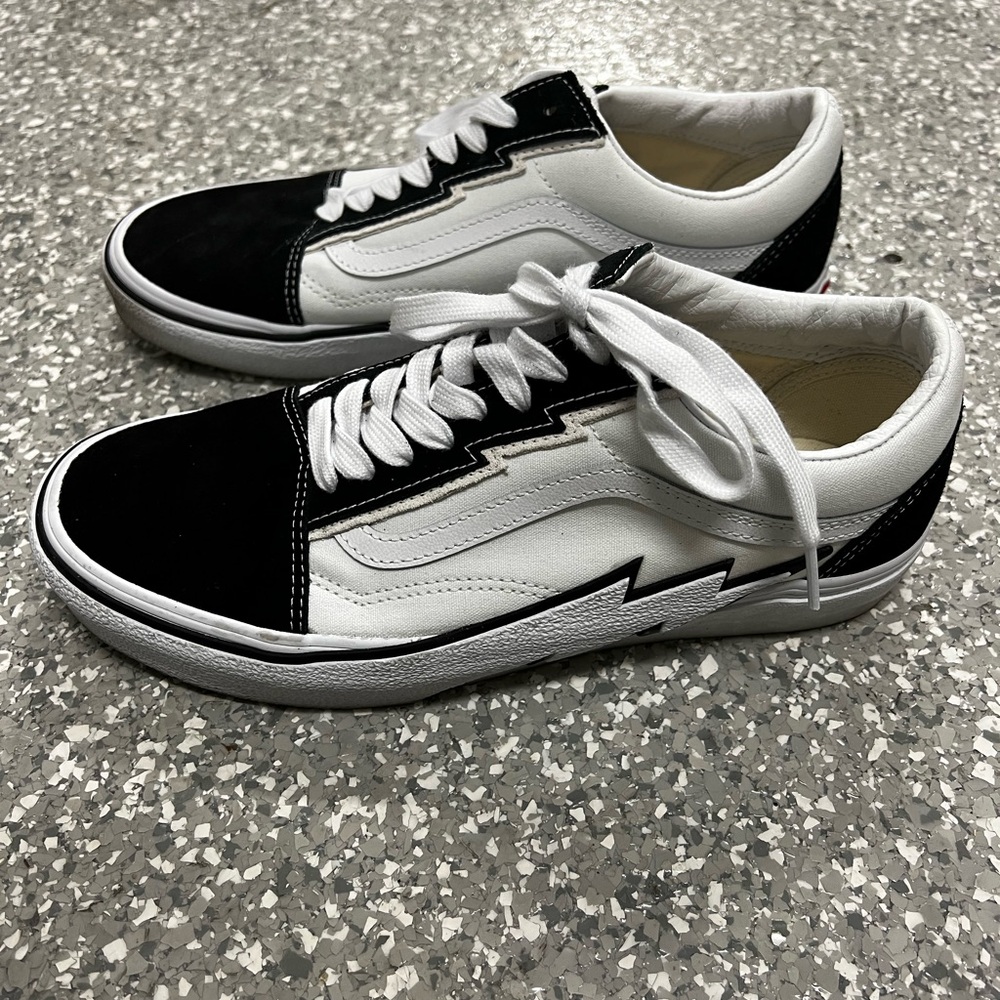 Vans Old Skool Black and White Lightning Skate Shoes